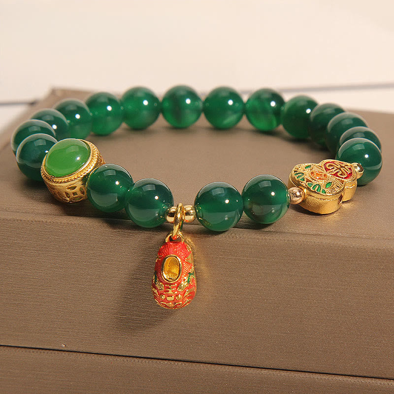 Wear FengShui Natural Green Agate Gourd Tiger Shoes Pattern Hope Bracelet