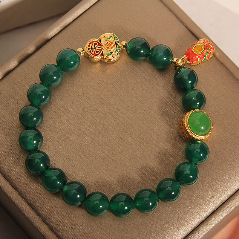 Wear FengShui Natural Green Agate Gourd Tiger Shoes Pattern Hope Bracelet
