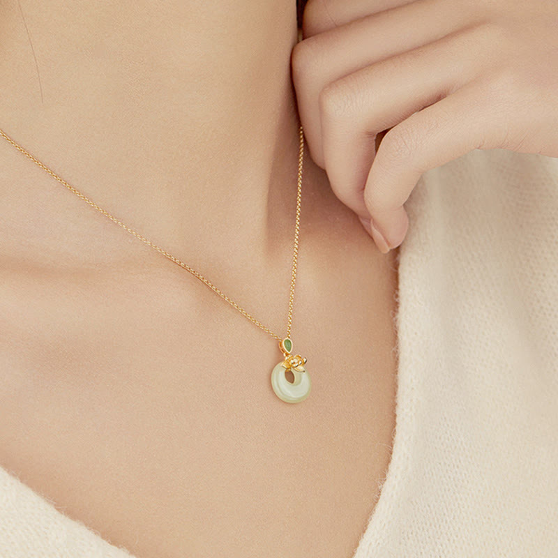 Wear FengShui 925 Sterling Silver Plated Gold Hetian Jade Lotus Luck Necklace Pendant