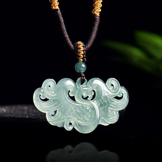 Wear FengShui Chinese Phoenix Jade Luck Necklace String Pendant