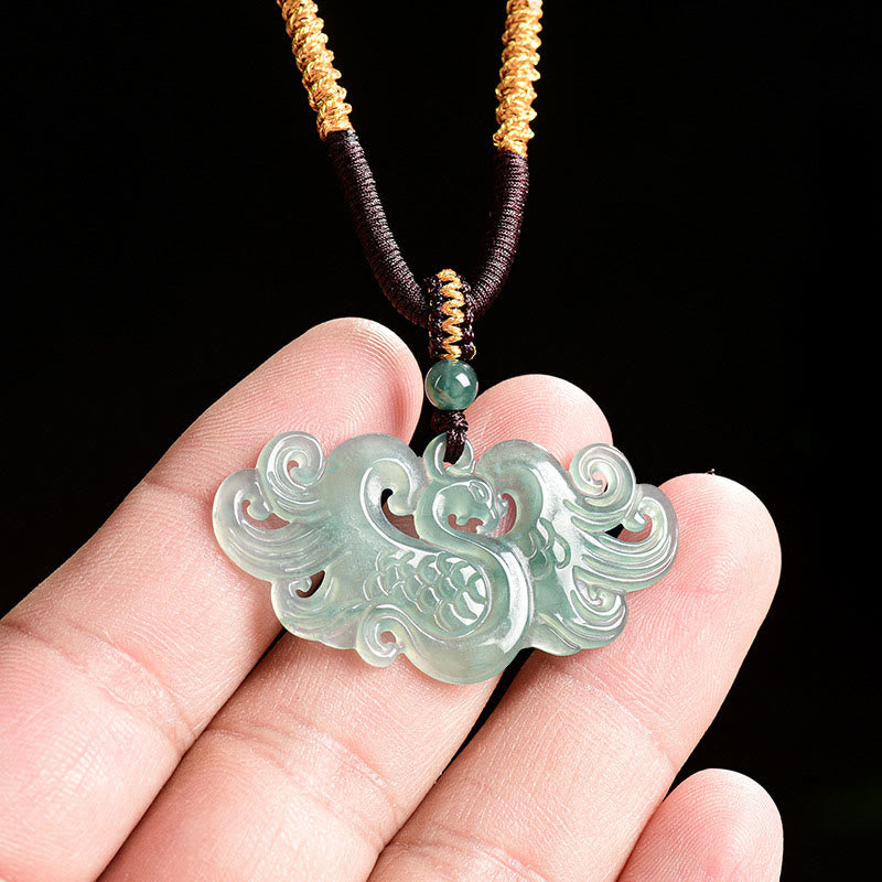 Wear FengShui Chinese Phoenix Jade Luck Necklace String Pendant