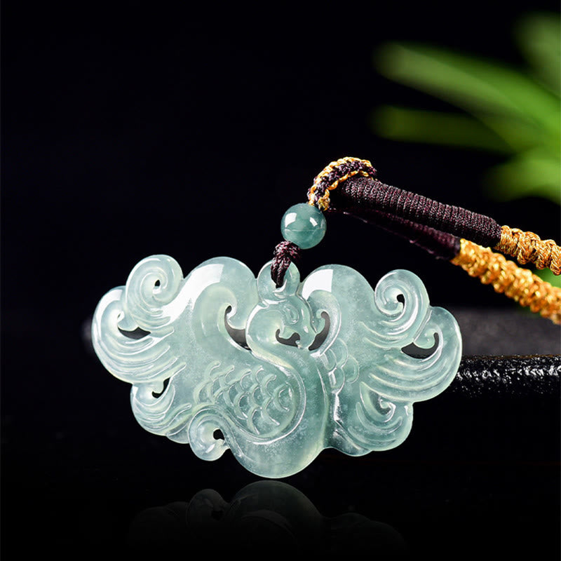 Wear FengShui Chinese Phoenix Jade Luck Necklace String Pendant