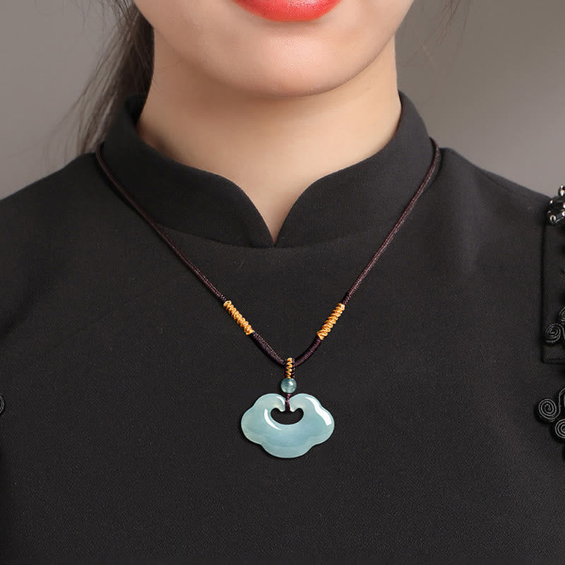 Wear FengShui Auspicious Ruyi Jade Luck Necklace String Pendant