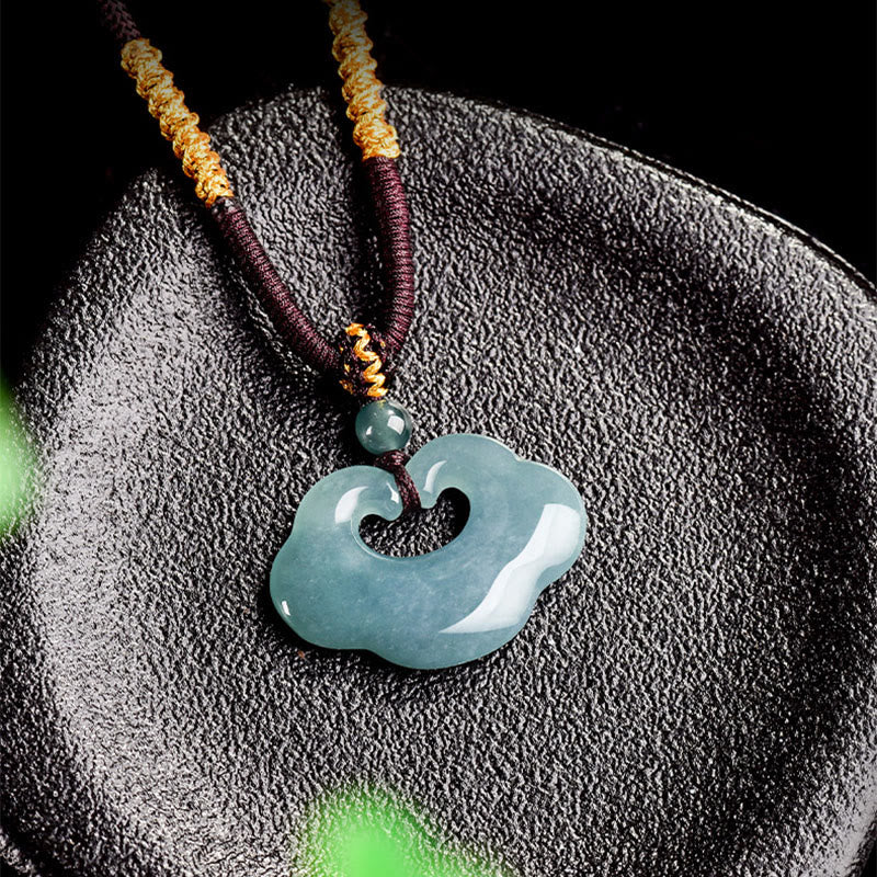 Wear FengShui Auspicious Ruyi Jade Luck Necklace String Pendant