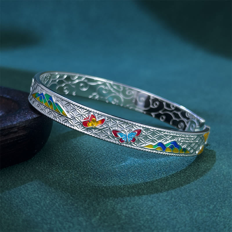 Wear FengShui Sun Butterfly Pattern Copper Enamel Love Open Adjustable Bracelet Bangle