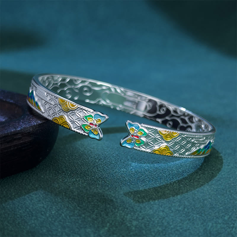 Wear FengShui Sun Butterfly Pattern Copper Enamel Love Open Adjustable Bracelet Bangle