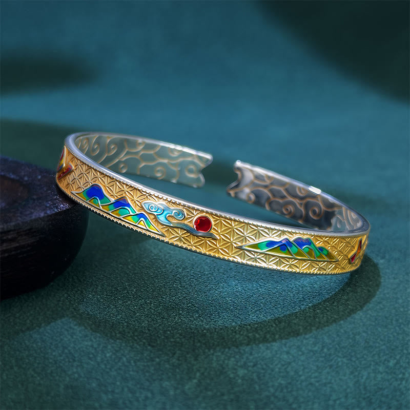 Wear FengShui Sun Butterfly Pattern Copper Enamel Love Open Adjustable Bracelet Bangle