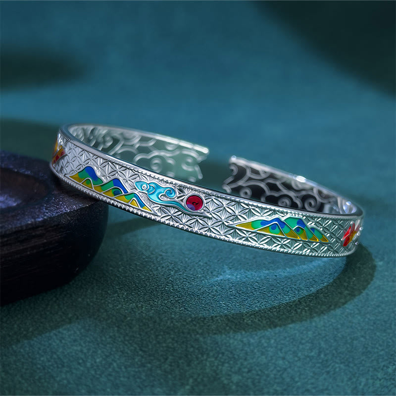 Wear FengShui Sun Butterfly Pattern Copper Enamel Love Open Adjustable Bracelet Bangle