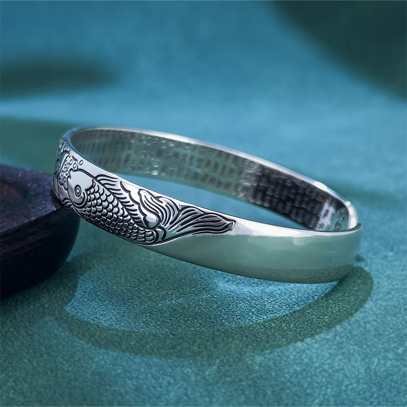 Wear FengShui Heart Sutra Koi Fish Lotus Copper Wealth Open Adjustable Bracelet Bangle