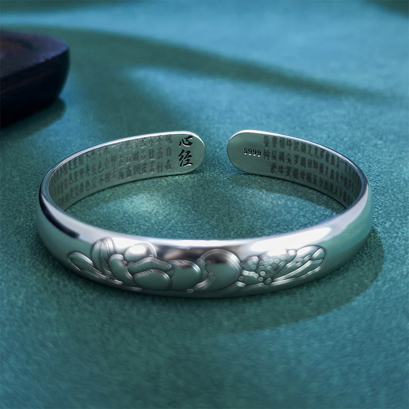 Wear FengShui Heart Sutra Lotus Copper New Beginning Open Adjustable Bracelet Bangle