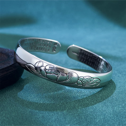 Wear FengShui Heart Sutra Lotus Copper New Beginning Open Adjustable Bracelet Bangle