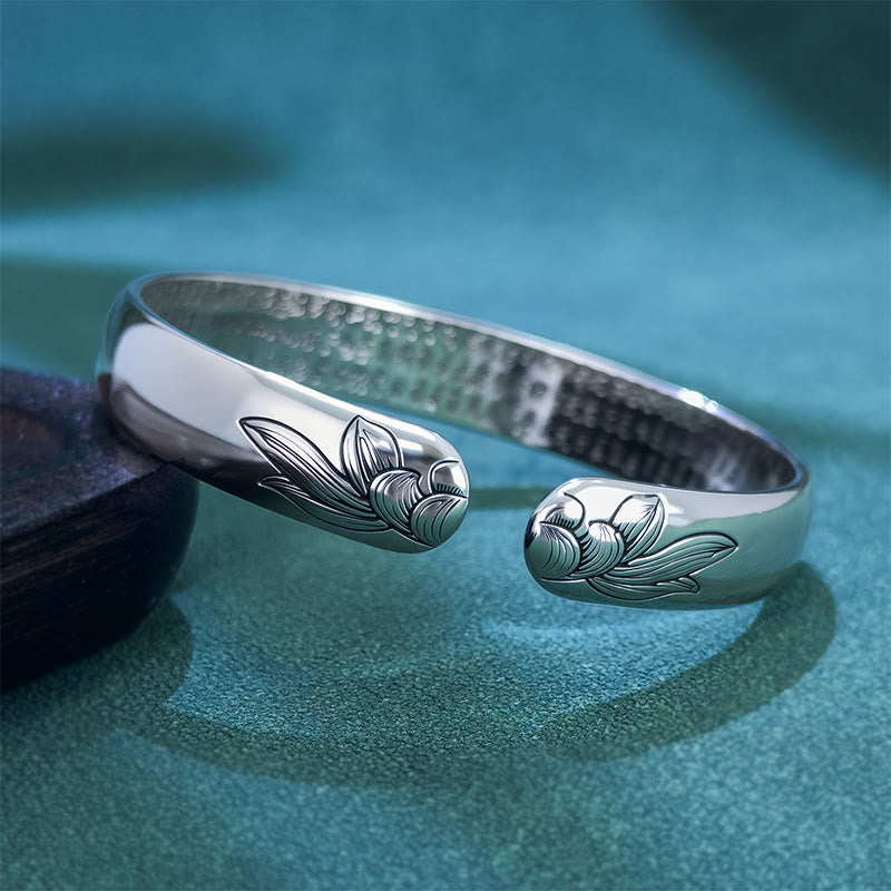 Wear FengShui Heart Sutra Lotus Copper New Beginning Open Adjustable Bracelet Bangle