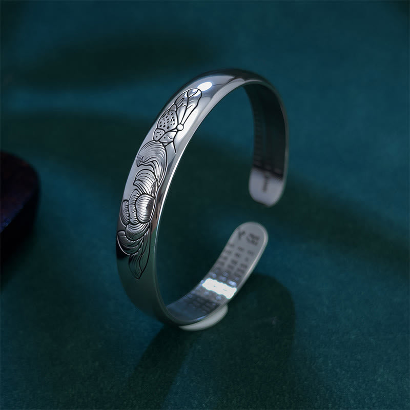 Wear FengShui Heart Sutra Lotus Copper New Beginning Open Adjustable Bracelet Bangle