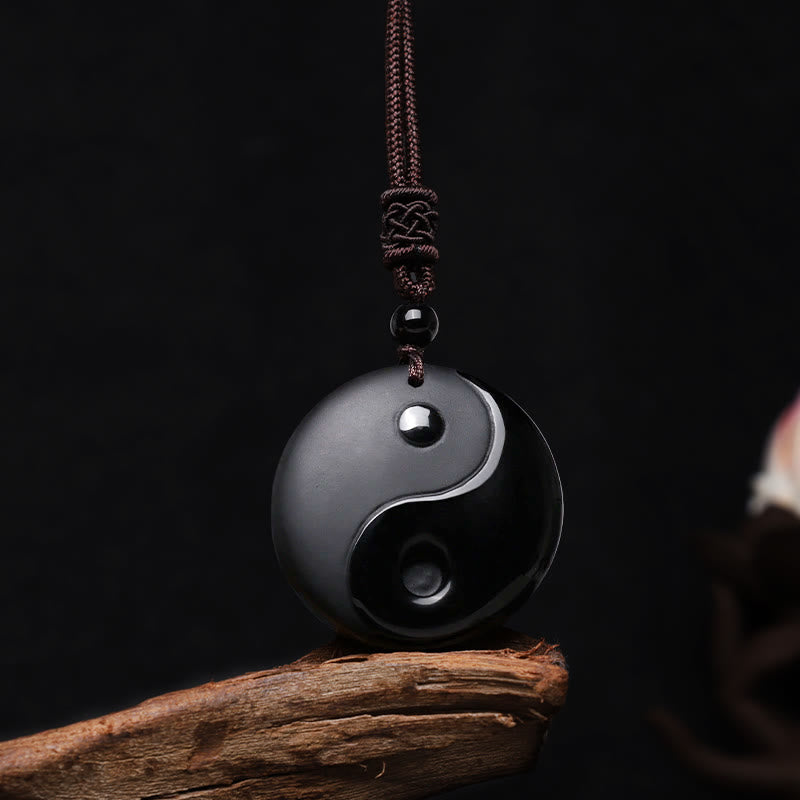 Wear FengShui "Sending Balance and Protection" Obsidian Yin Yang Necklace Includes Gift Message Card