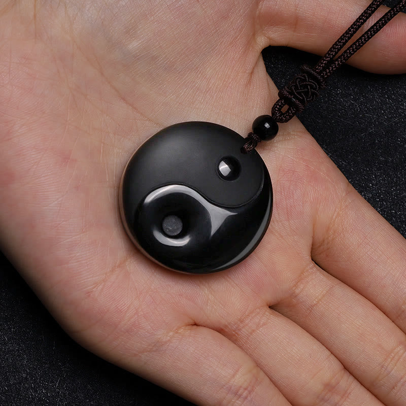 Wear FengShui "Sending Balance and Protection" Obsidian Yin Yang Necklace Includes Gift Message Card