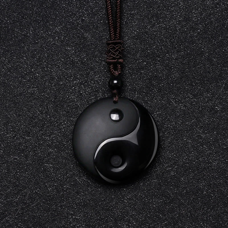 Wear FengShui "Sending Balance and Protection" Obsidian Yin Yang Necklace Includes Gift Message Card