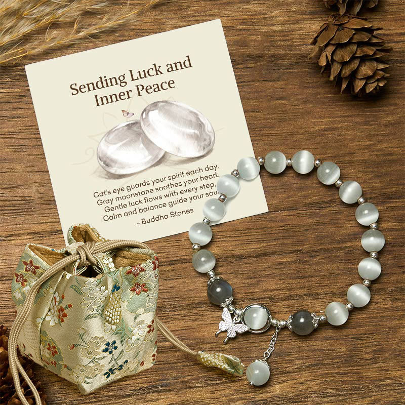 Wear FengShui "Sending Luck and Inner Peace" Cat's Eye Butterfly Bracelet Includes Gift Message Card