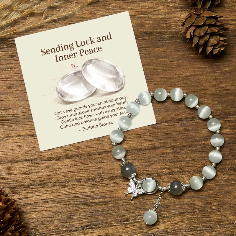 Wear FengShui "Sending Luck and Inner Peace" Cat's Eye Butterfly Bracelet Includes Gift Message Card