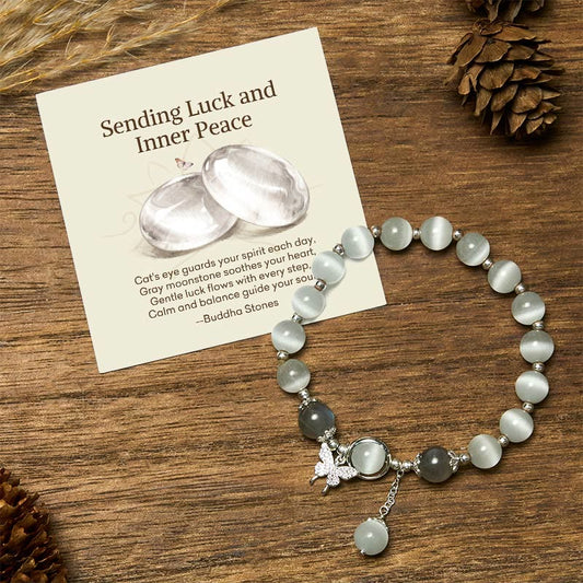 Wear FengShui "Sending Luck and Inner Peace" Cat's Eye Butterfly Bracelet Includes Gift Message Card