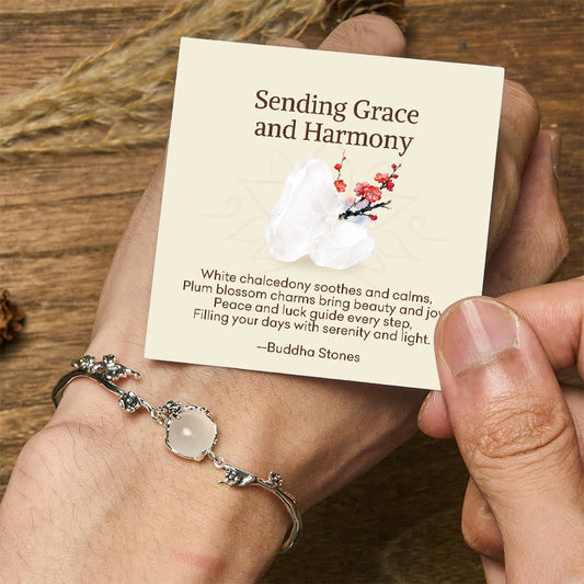 Wear FengShui "Sending Grace and Harmony"Plum Blossom Chalcedony Bracelet Includes Gift Message Card
