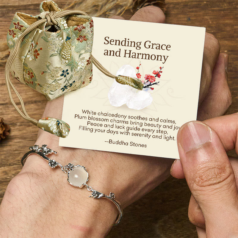 Wear FengShui "Sending Grace and Harmony"Plum Blossom Chalcedony Bracelet Includes Gift Message Card
