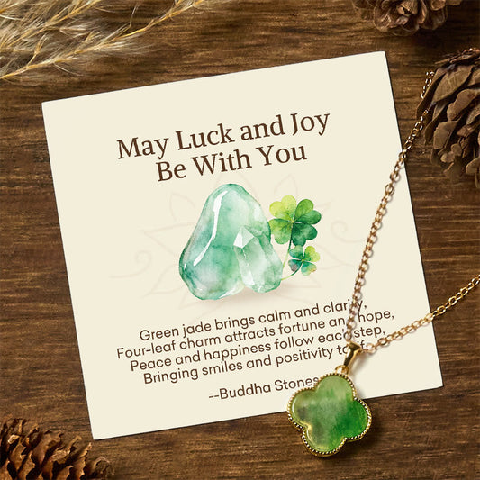 Wear FengShui "May Luck and Joy Be With You" Jade Necklace Includes Gift Message Card