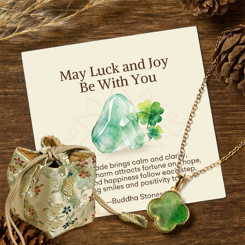 Wear FengShui "May Luck and Joy Be With You" Jade Necklace Includes Gift Message Card