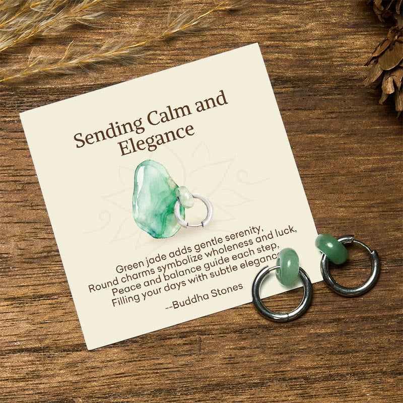 Wear FengShui "Sending Calm and Elegance"Titanium Steel Jade Earrings Includes Gift Message Card