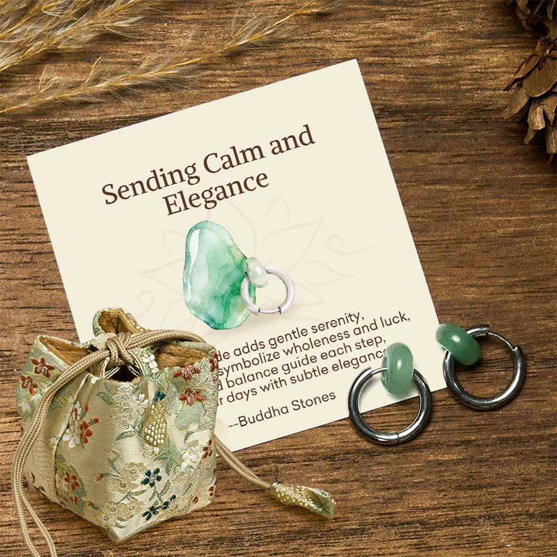 Wear FengShui "Sending Calm and Elegance"Titanium Steel Jade Earrings Includes Gift Message Card