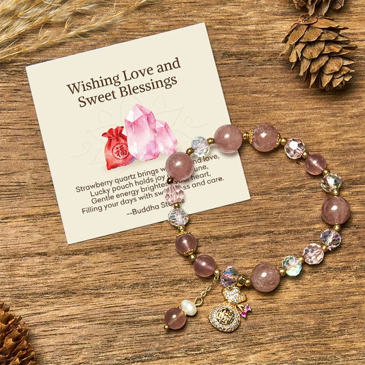 Wear FengShui "Wishing Love and Sweet Blessings"Strawberry Quartz Bracelet Includes Gift Message Card