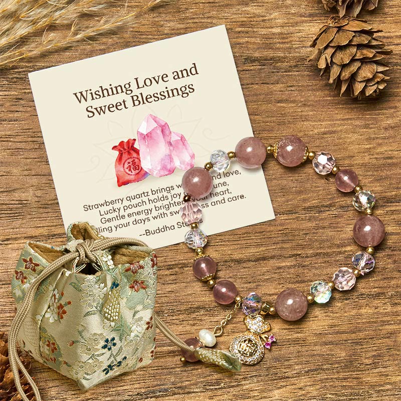 Wear FengShui "Wishing Love and Sweet Blessings"Strawberry Quartz Bracelet Includes Gift Message Card