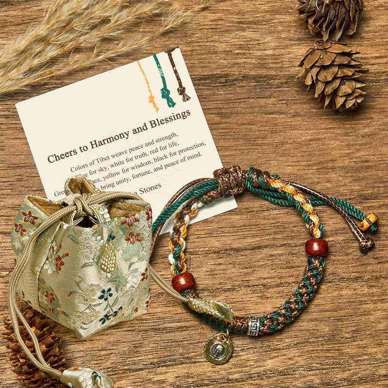 Wear FengShui "Cheers to Harmony and Blessings" Tibetan Rope Bracelet Includes Gift Message Card