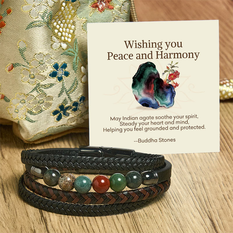 Wear FengShui "Wishing You Peace and Harmony" Indian Agate Bracelet Includes Gift Message Card