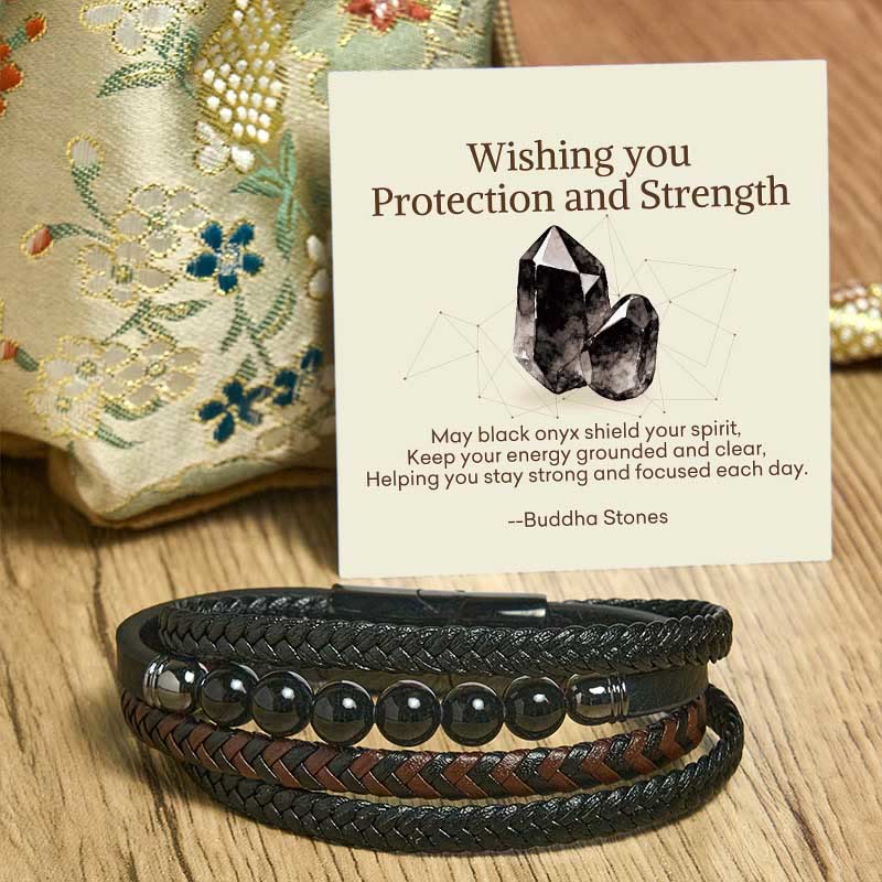 Wear FengShui "Wishing You Protection and Strength" Black Onyx Bracelet Includes Gift Message Card