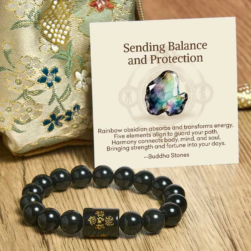 Wear FengShui "Sending Balance and Protection" Rainbow Obsidian Bracelet Includes Gift Message Card