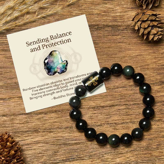 Wear FengShui "Sending Balance and Protection" Rainbow Obsidian Bracelet Includes Gift Message Card