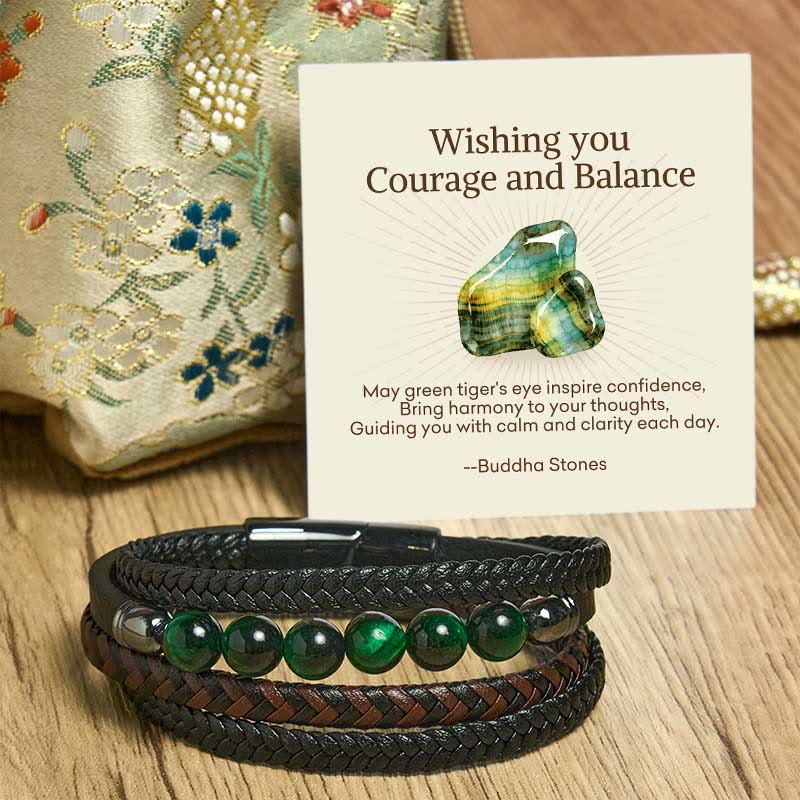 Wear FengShui "Wishing You Courage and Balance" Green Tiger Eye Bracelet Includes Gift Message Card