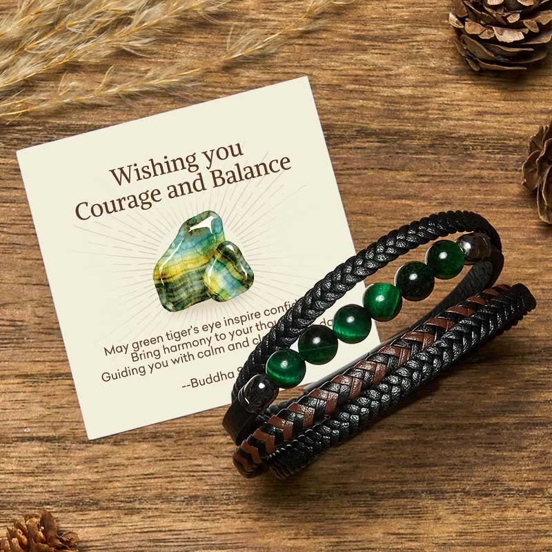 Wear FengShui "Wishing You Courage and Balance" Green Tiger Eye Bracelet Includes Gift Message Card