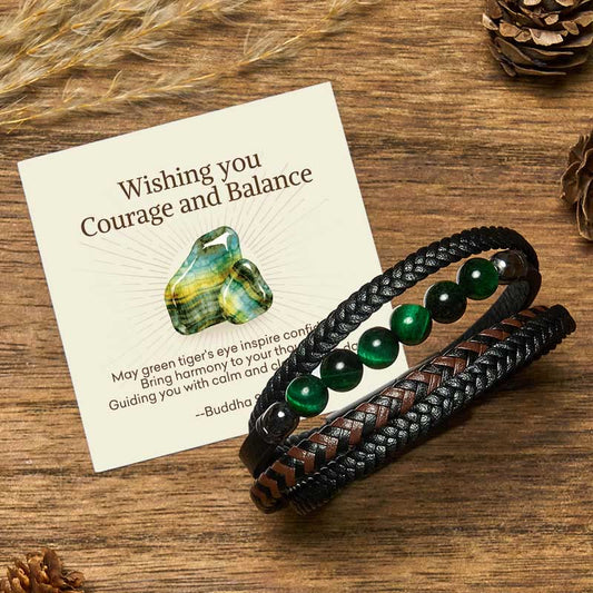 Wear FengShui "Wishing You Courage and Balance" Green Tiger Eye Bracelet Includes Gift Message Card