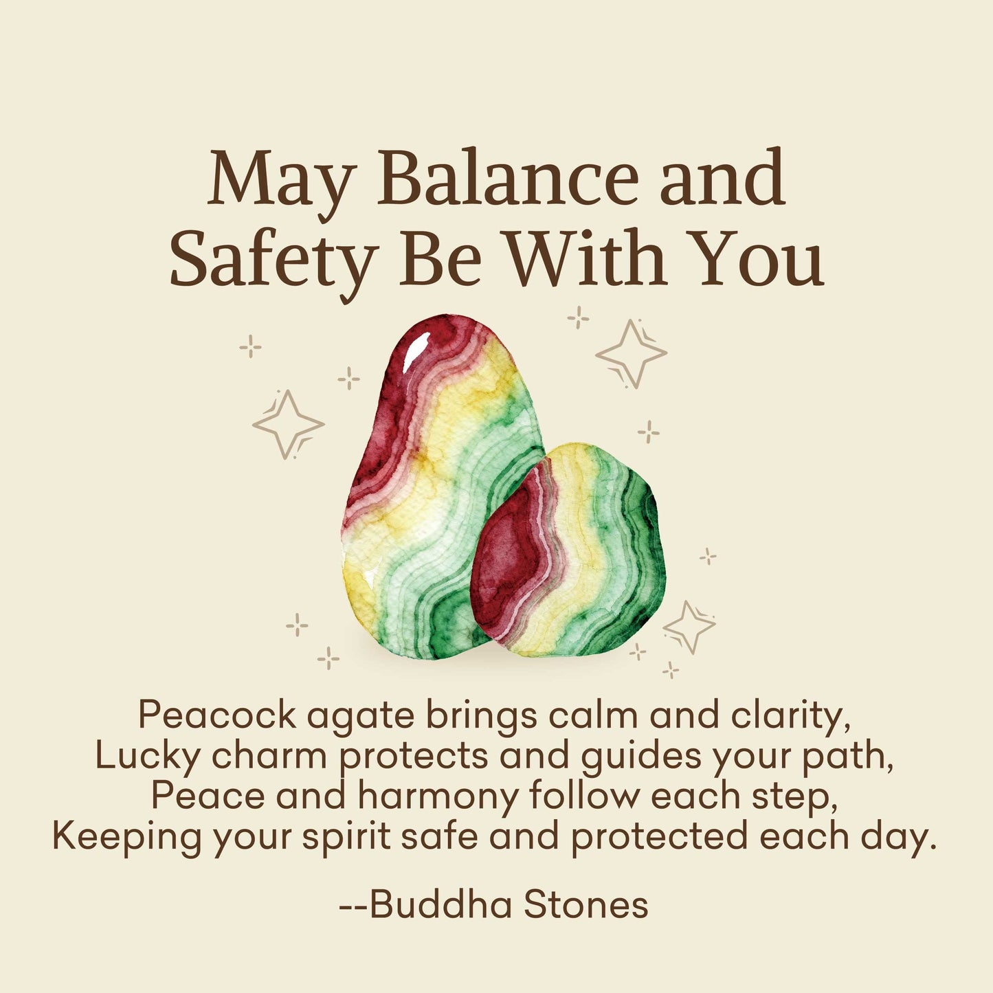 Wear FengShui "May Balance and Safety Be With You"Peacock Agate Bracelet Includes Gift Message Card