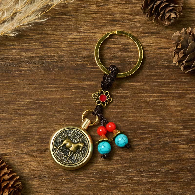 Wear FengShui Year of the Horse Bringing in Wealth and Treasure Brass Key Chain