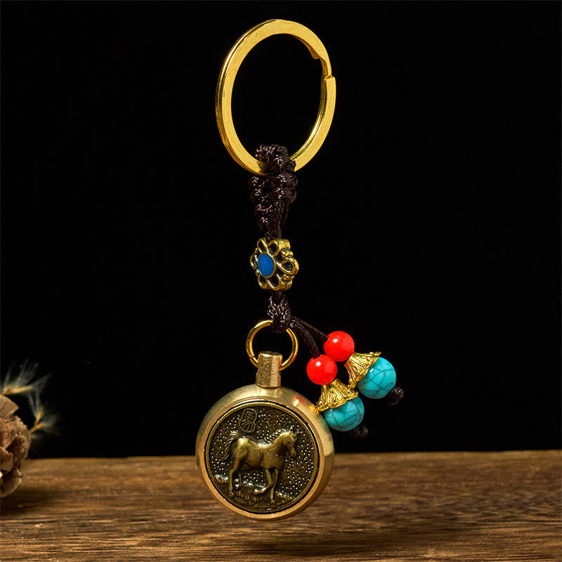 Wear FengShui Year of the Horse Bringing in Wealth and Treasure Brass Key Chain