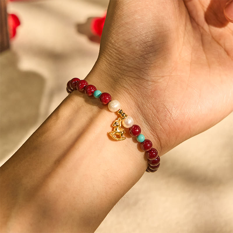 Wear FengShui Year of the Horse Natural Cinnabar Pearl Blessing Bracelet