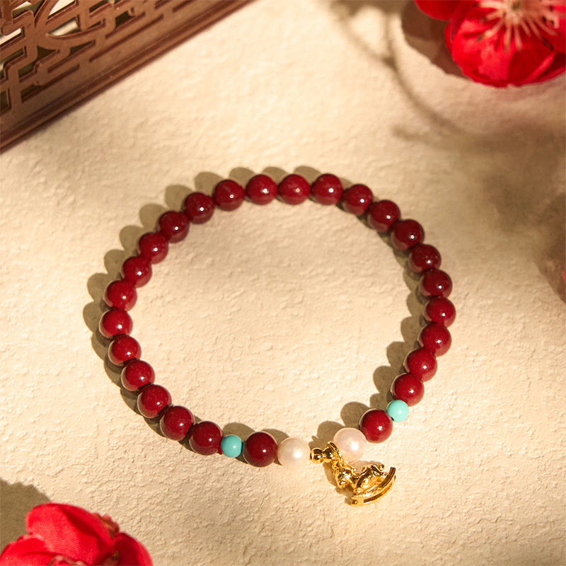 Wear FengShui Year of the Horse Natural Cinnabar Pearl Blessing Bracelet