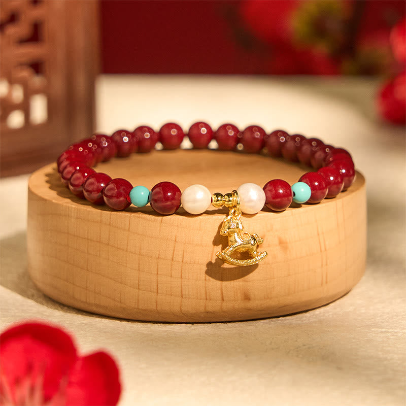 Wear FengShui Year of the Horse Natural Cinnabar Pearl Blessing Bracelet
