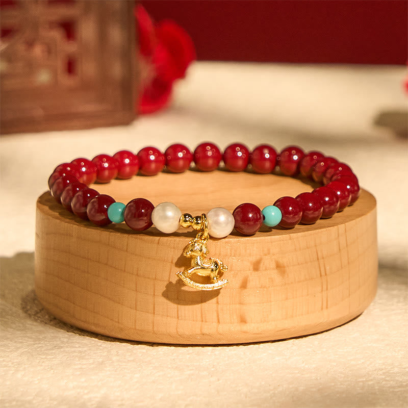 Wear FengShui Year of the Horse Natural Cinnabar Pearl Blessing Bracelet