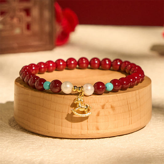 Wear FengShui Year of the Horse Natural Cinnabar Pearl Blessing Bracelet