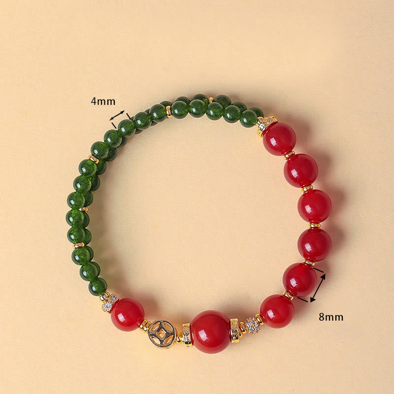 Wear FengShui Natural Red Agate Double Wrap Design Green Chalcedony Calm Bracelet
