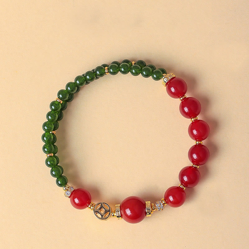 Wear FengShui Natural Red Agate Double Wrap Design Green Chalcedony Calm Bracelet