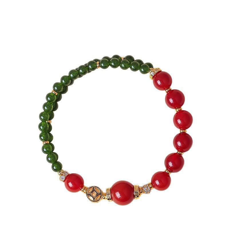 Wear FengShui Natural Red Agate Double Wrap Design Green Chalcedony Calm Bracelet